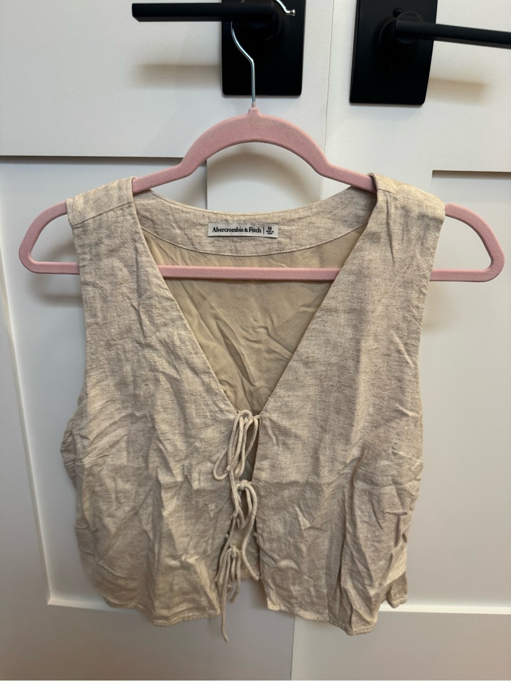 Abercrombie & Fitch Cream Tie-Front Linen-Blend Tank